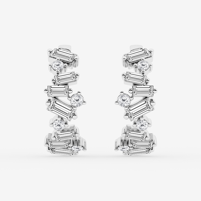 3 ctw Baguette and Round Lab Grown Diamond Hoop Earrings